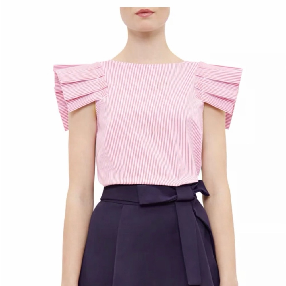 Ted Baker Pink Striped Blouse with Ruffle Sleeves